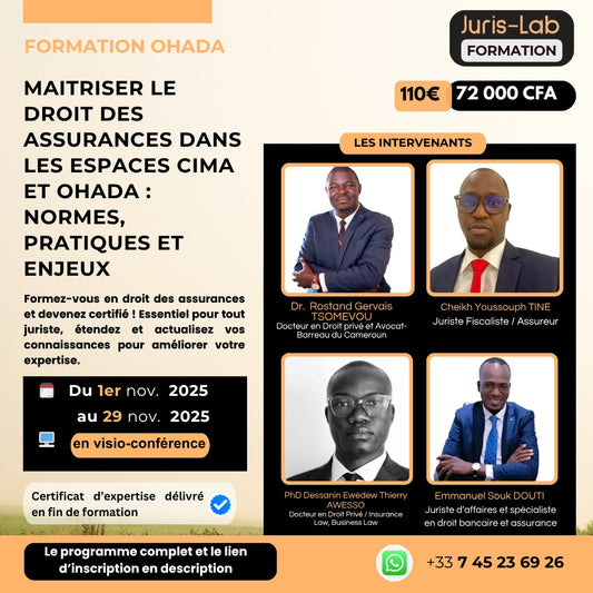 Formation certifiante en droit des assurances dans l'espace CIMA